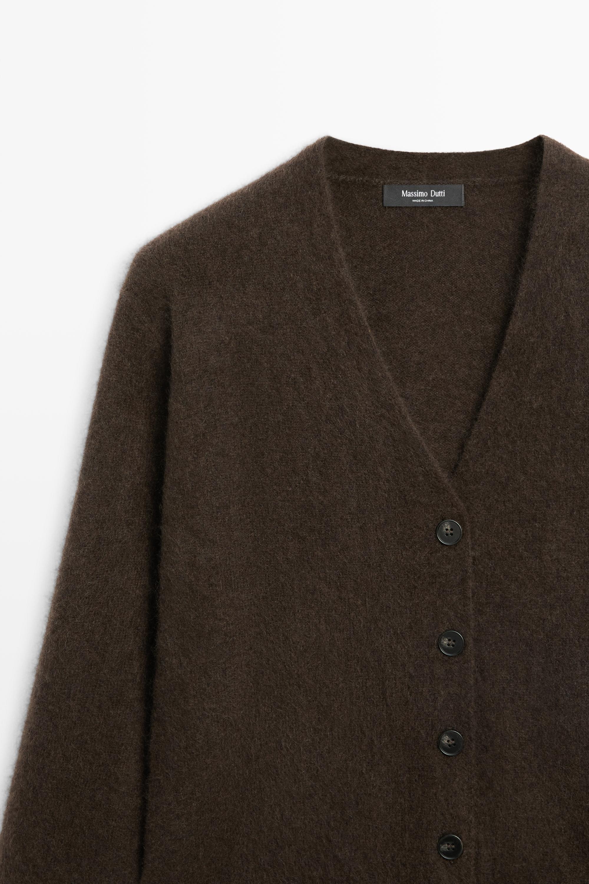 Brushed wool-blend V-neck knit cardigan